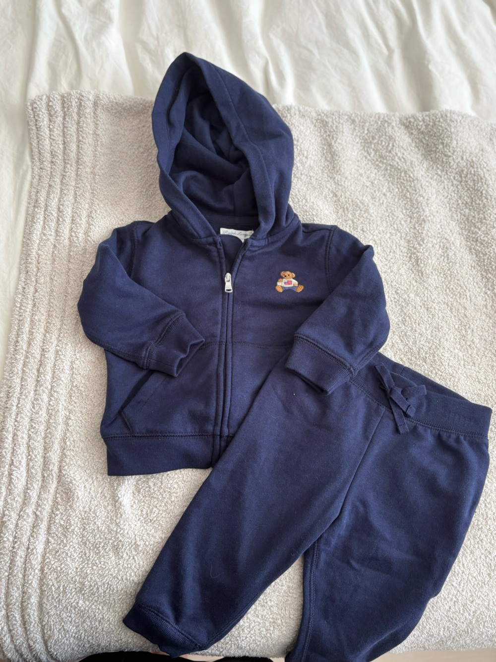 Ralph Lauren Navy Baby Hoodie with Bear Patch